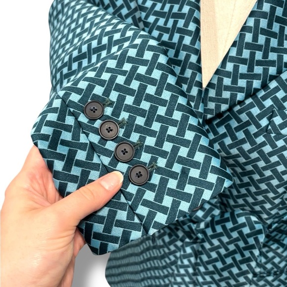 Argent Elegant Teal Lattice Patterned Women's Belted Blazer Jacket Size 2 - Picture 3 of 11
